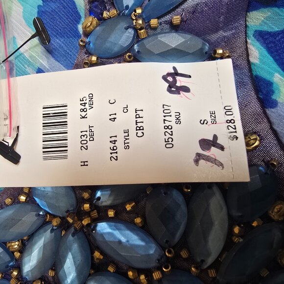 Cache Women's Blue Beaded Long Sleeve Sheer Blouse Small NWT - Picture 4 of 7